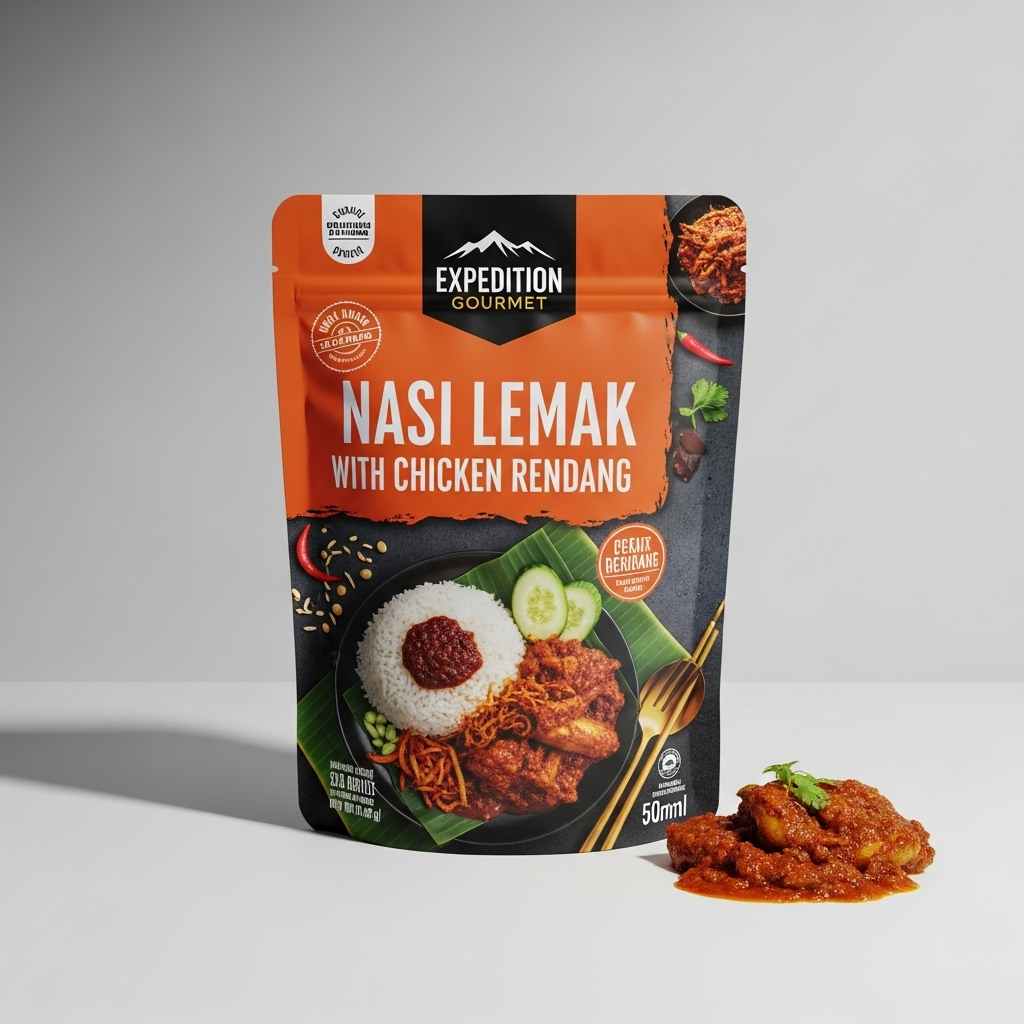 Nasi Lemak with Chicken Rendang
